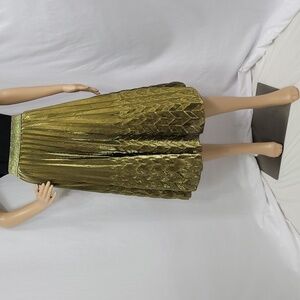 WD.NY Pleated Metallic Gold Midi Skirt